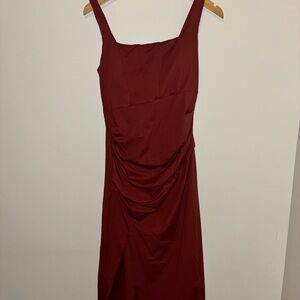 HALARA Burgundy Square-Neck Midi Dress NWT